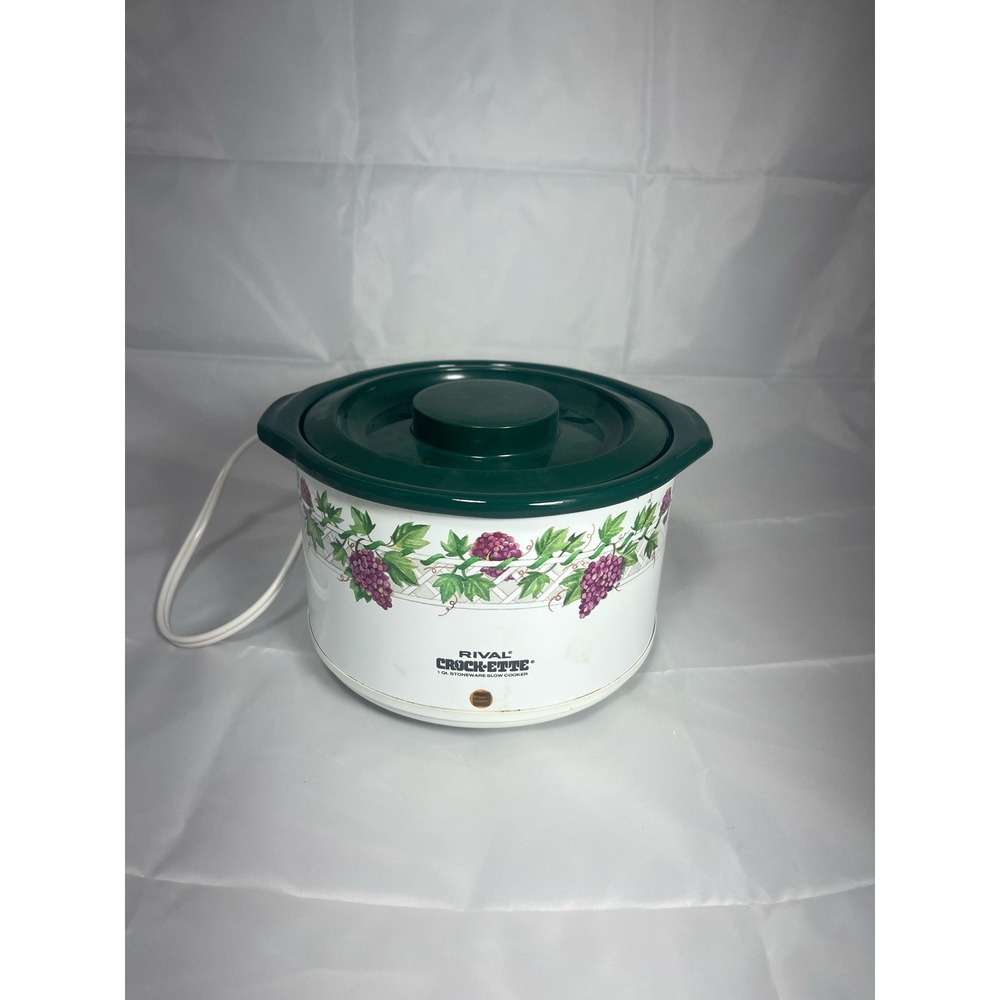 Rival Crock-Ette 1 Qt Stoneware Slow Cooker Vintage Grape Vine White Green